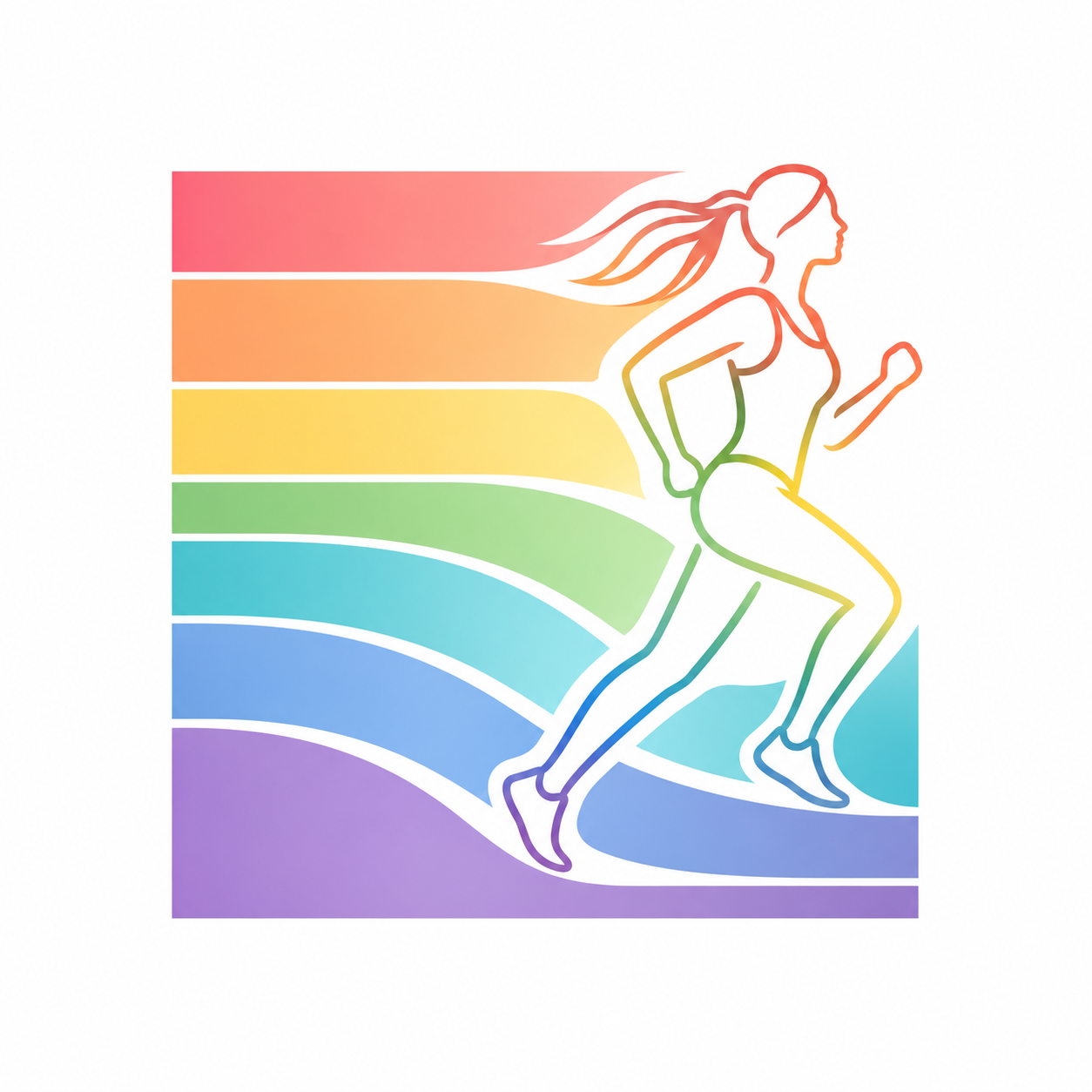 Rainbow-colored square with an outline of a runner
